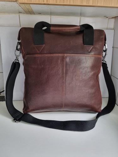 TED BAKER DESIGNER MENS BROWN LEATHER CROSSBODY TOTE MESSENGER EXTRA LARGE BAG - Picture 10 of 18