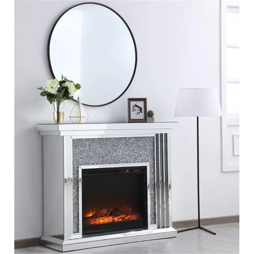 Elegant Decor Modern 47.5" Dazzling Mirrored Faux Log Fireplace Mantle - Picture 8 of 12