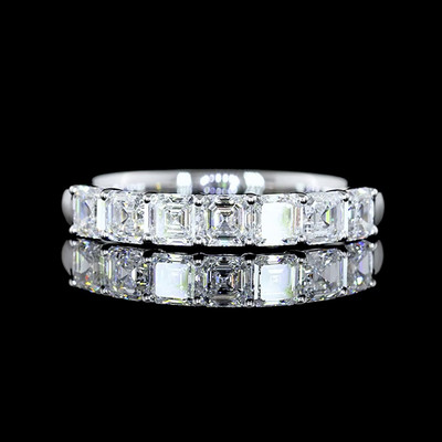 1,00 ctw Asscher Lab Grown Diamond Seven Stone Wedding Band 14K White Gold...