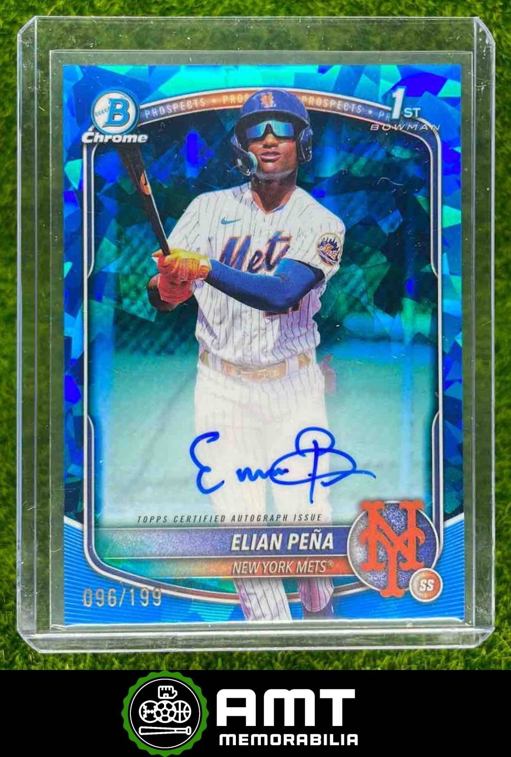2025 Bowman Chrome Sapphire Elian Pena Prospect Auto 96/199 New York Mets