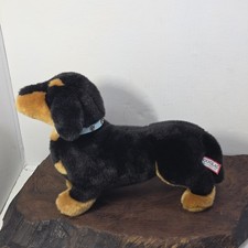 Douglas Cuddle Toys Spats Black  Tan Dachshund Plush 2002 12" Blue Paw Collar