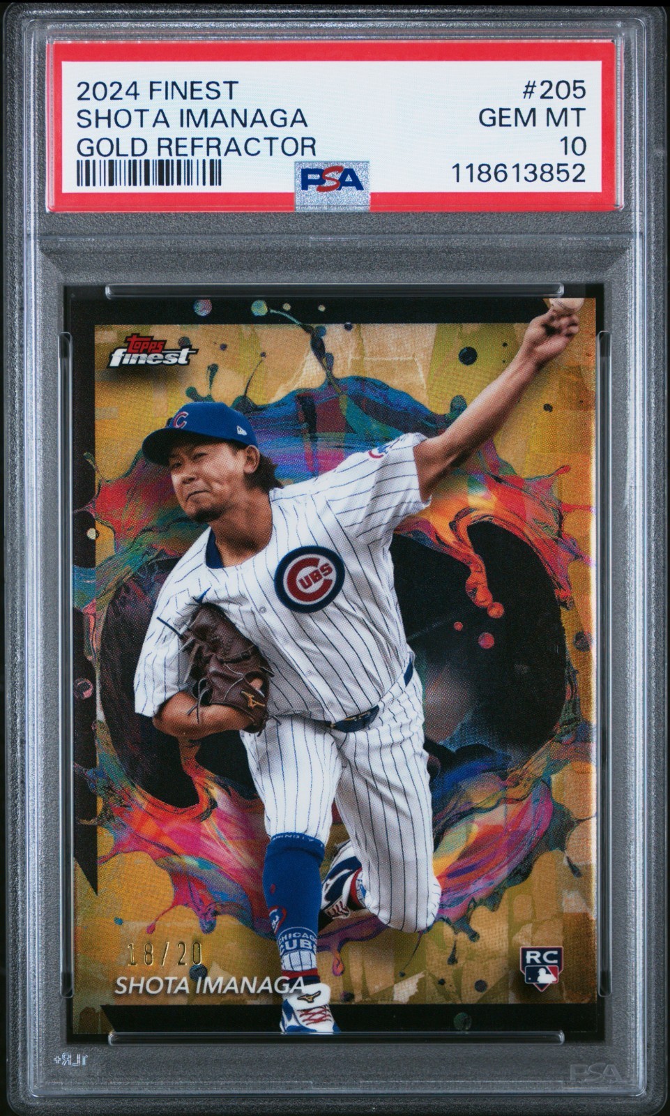 2024 TOPPS FINEST SHOTA IMANAGA GOLD REFRACTOR RC 18/20 JERSEY # #205 PSA 10