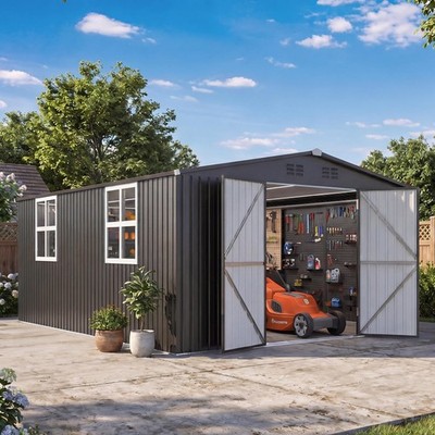 12x18 FT Steel Storage Shed Outdoor Large Metal Garden Tool Shed with Windows