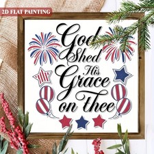 God Shed His Grace On Thee Patriotic Wooden Plaque 4th Of July USA Flag Decor