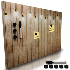 Lavagna Magnetica Design Legno con Luci 60x40 cm 1 Pennarello Cancellabile 5 Mag