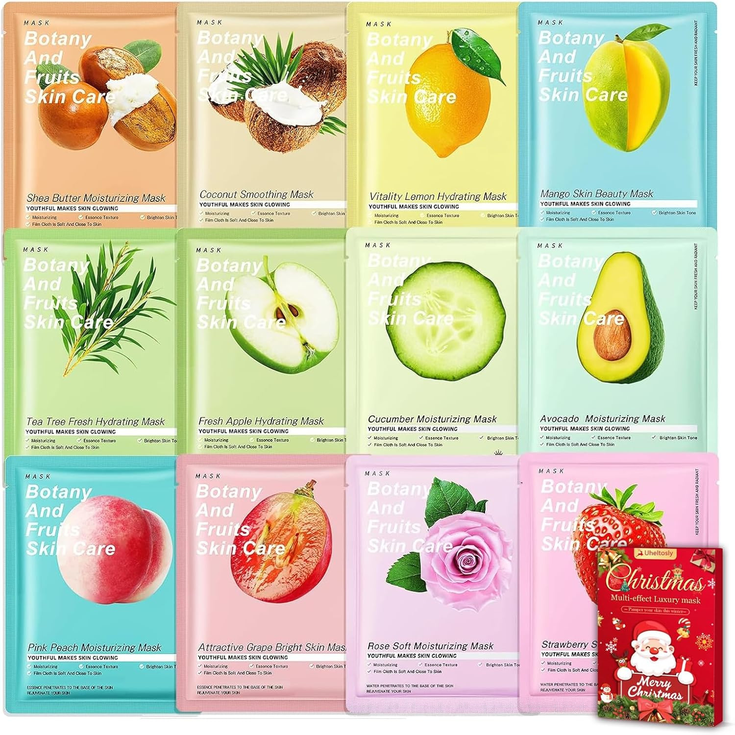 12 Pcs Daily Care Face Sheet Mask,Hydrate,Moisturize,Soothe,Masks Beauty Face Ma
