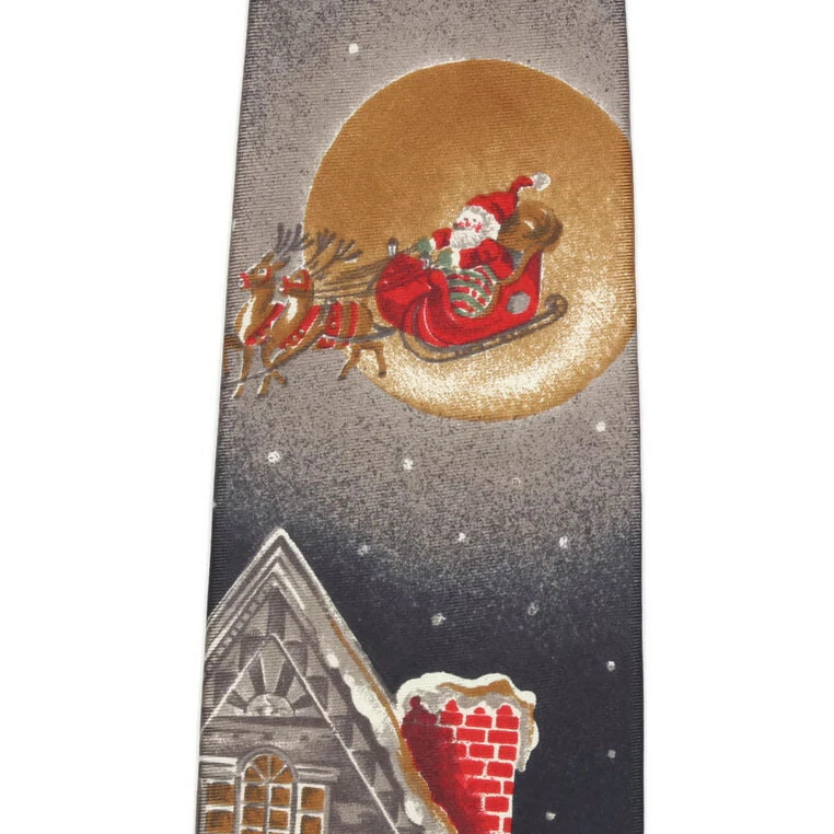 417 VAN HEUSEN Christmas Santa Sleigh Reindeer Holiday Men's Silk Neck Tie - Image 2 of 4