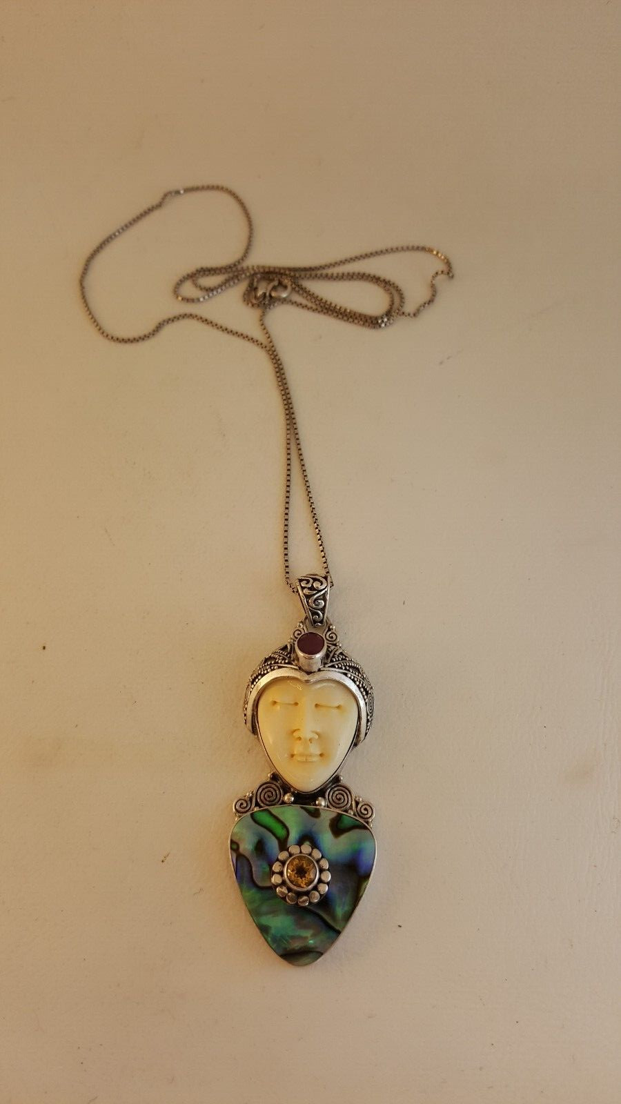 Abalone sterling ruby topaz pendant necklace comp… - image 3