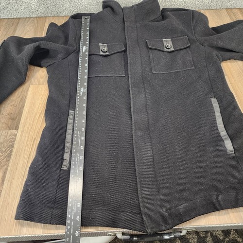 Giacca militare Cole Haan uomo taglia media misto lana orlo pelle di agnello cappotto nero - Foto 19 di 21