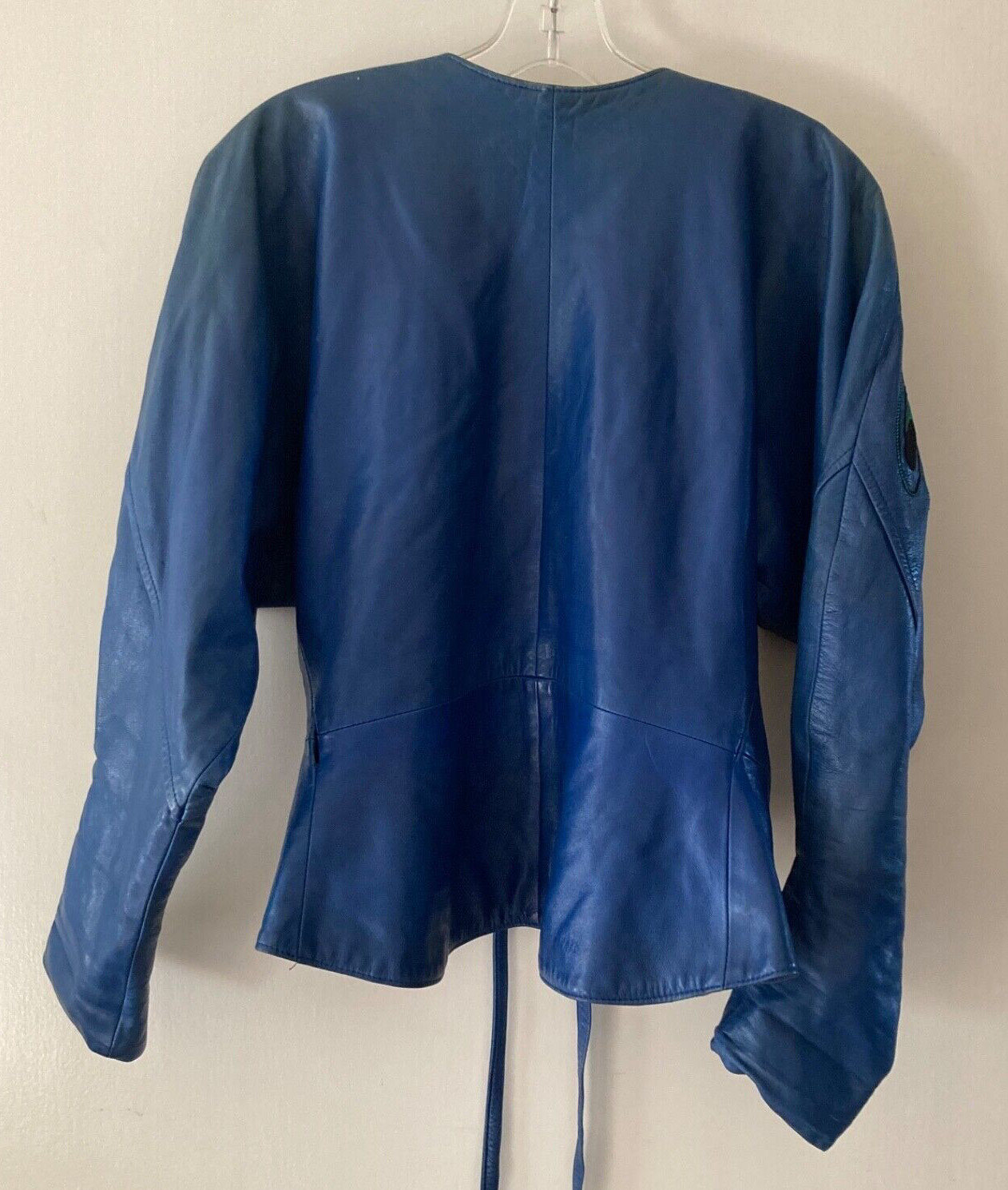Vintage Jean Claude Jitrois Blue Leather Peacock Feather Cropped Jacket 1985 S/M image 7