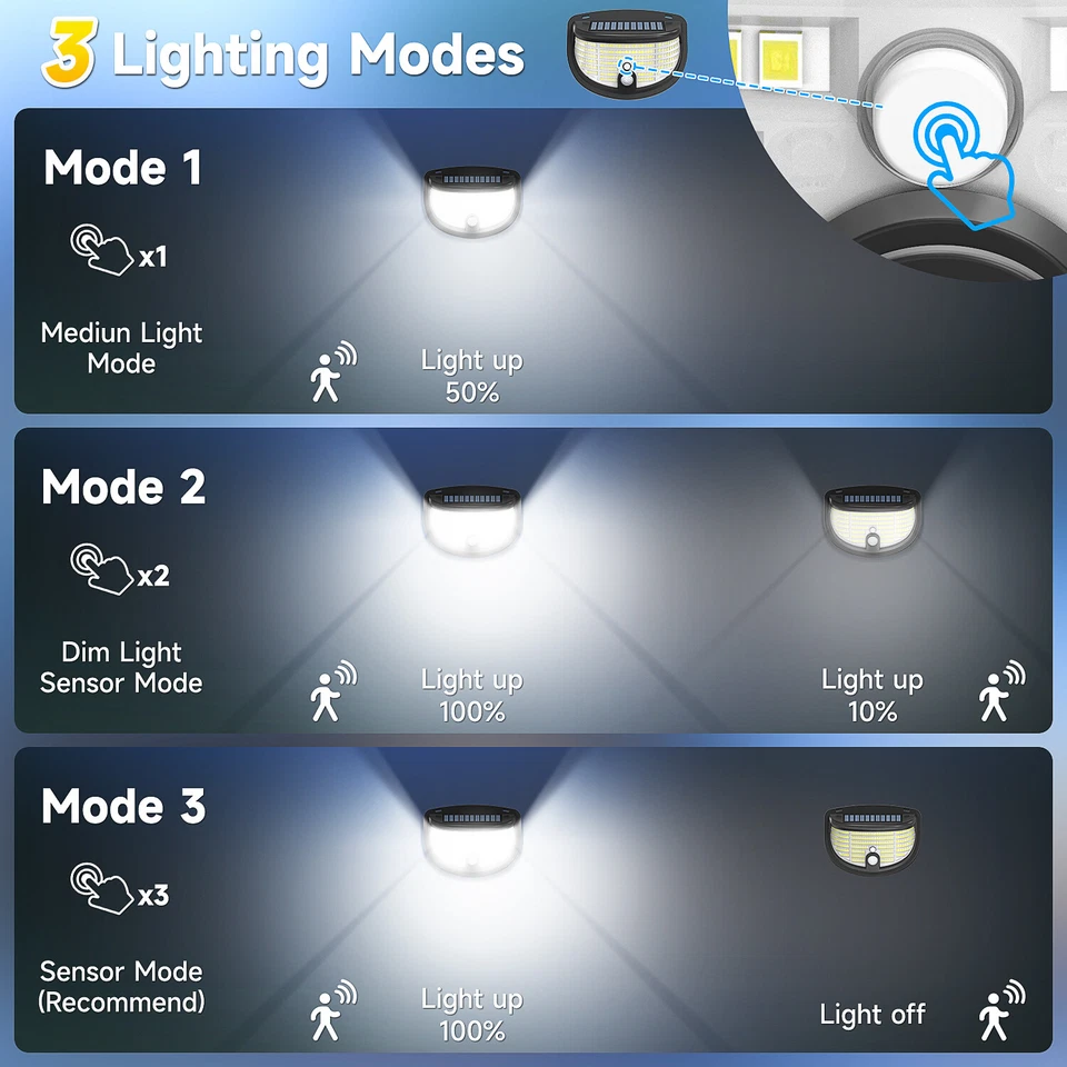 2 Stück 198 LED Solarlampen für Außen mit Bewegungsmelder Solarleuchten Garten - Bild 3 von 4
