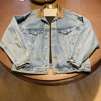 Vintage 90's MGM Grand Directors Club Denim Leather Tyca Jean Jacket Men's XL