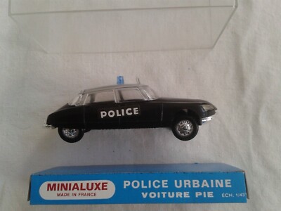 Minialuxe 1/43 - Citroën DS 21 POLICE URBAINE Voiture Pie 1970 Noir Blanc