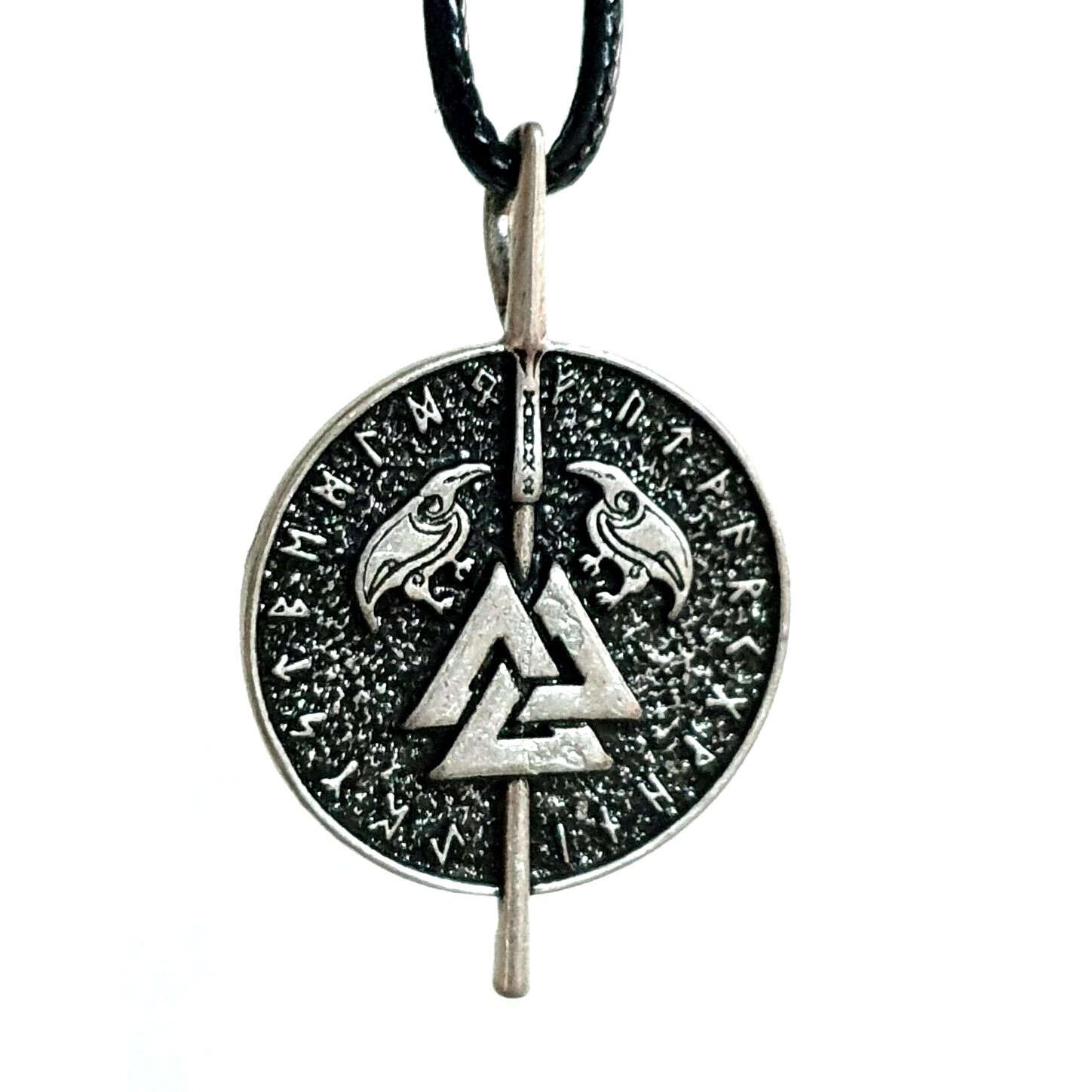 Odin's Spear Shield Pendant Necklace Ravens Huginn Muninn Valknut Runes Norse