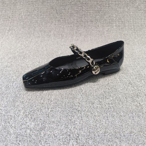 Women Lacquer Leather Shallow Mouth Metal Chain Mary Jane Square Toes Flat Shoes - Picture 7 of 17