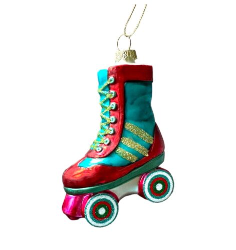 Ornamento in vetro skate a rotelle anni '80 giocattolo bambino vintage retrò sport all'aperto USA America - Foto 1 di 5