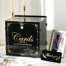 Acrylic Wedding Card Box with Lock Black Gift Card Box for Wedding Reception ...