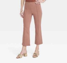 Women's A New Day Pull On Brown Pants High-Rise Slim Fit Cropped Flare XS