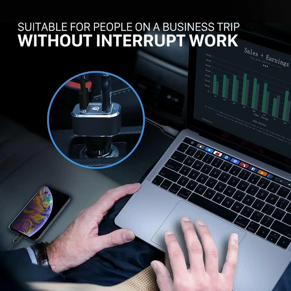 Cargador de coche rápido inteligente tipo C de carga rápida 3.1 doble puerto USB PUERTO TIPO C A TIPO C Foto 3 de 4