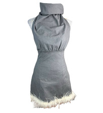 Pretty Little Thing Midi Dress Grey Denim Backless Feather Hem Women’s UK Size 8