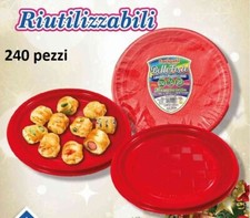 x Set 240 Pezzi Piatti Piani 22cm Riutilizzabili Plastica Rosso Natale Feste hmj