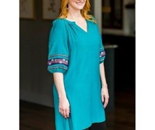 The Pioneer Woman Ribbon Sleeve Dress Lightweight Turquoise Dress Size S 4-6 