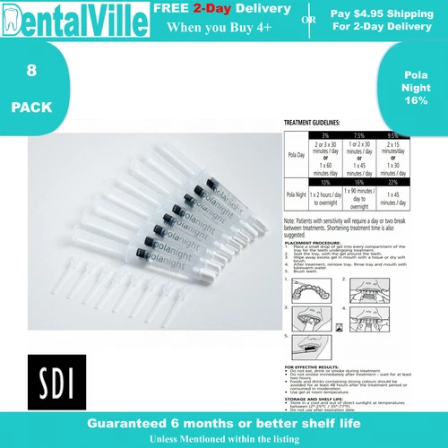 Genuine SDI POLANIGHT Pola Night Teeth Whitening Gel 16%, 8 syringes