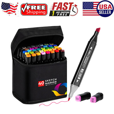 40 Colors Dual Tips Alcohol Art Markers, Fine & Chisel Refillable Ink