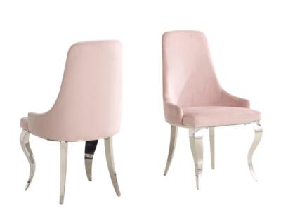 Antoine Upholstered Demi Arm Dining Chairs in Light Pink (Set of