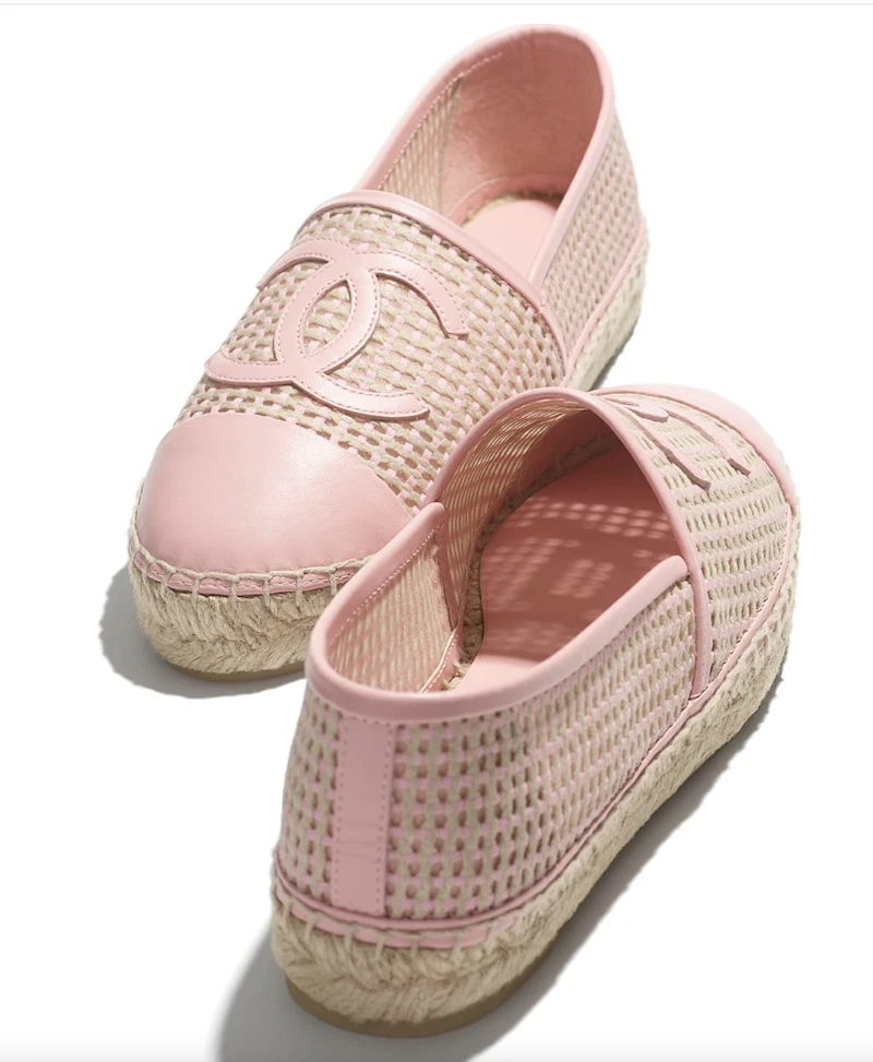 BNIB Authentic CHANEL Espadrilles Light Pink/Beige Lambskin Mesh