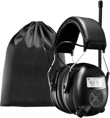 AM/FM Radio Headphones with Digital Display, 30dB AM FM Hearing Protection Black