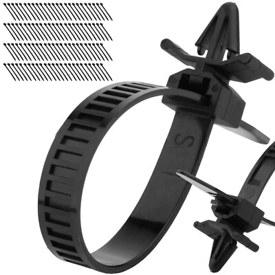 Boltza 8.0x150mm Releasable Push Mount Cable Ties, Black Nylon Panel Clips