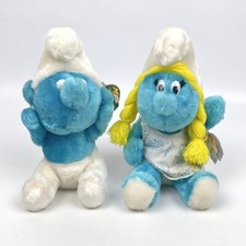 VTG 1980 Wallace Berrie Plush Smurf Smurfette Peyo 8" Stuffed Plush Figures