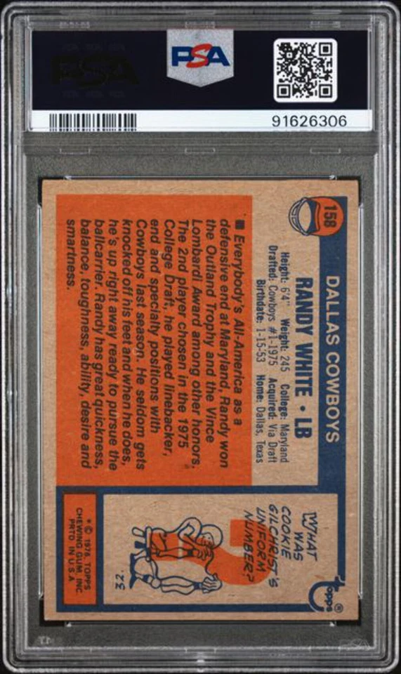 Graded 1976 Topps Randy White #158 Rookie RC Football Card PSA 7 NM - Image 2 of 2