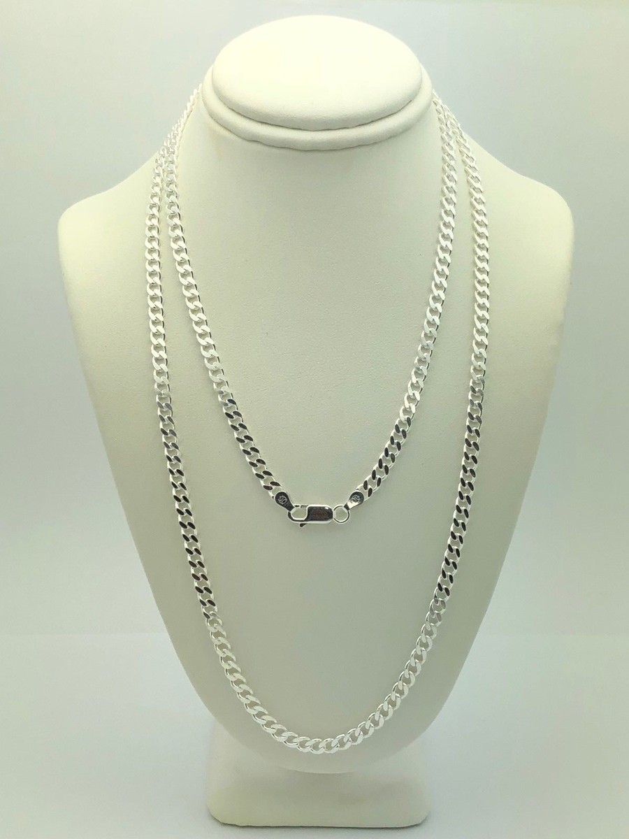 Collana Catena Curb Placcata Argento – Lunghezza 24-30 Pollici – Unisex
