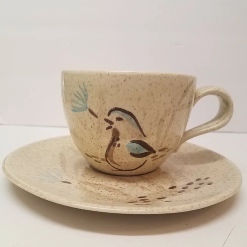 MCM Red Wing Bob White Hand Painted Blue Quail Coffee Cup Tea Cup & Saucer