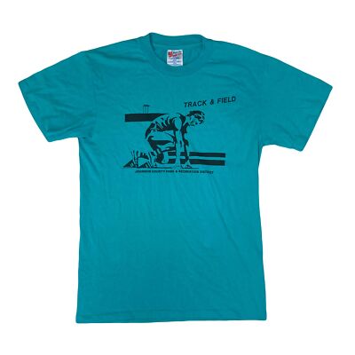 Vintage 90s Johnson County Track & Field türkis Single Stitch T-Shirt Gr. M