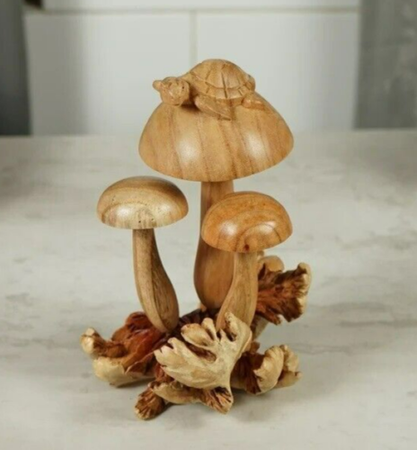 Tortoise on Mushroom, Turtle, Parasite Wood, Animal, Wood Carving, Gift for Dad - 第 1/7 張圖片