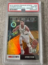 2019 Hoops Premium Jayson Tatum Lights Camera Action Orange PSA 10 Gem Mint SP