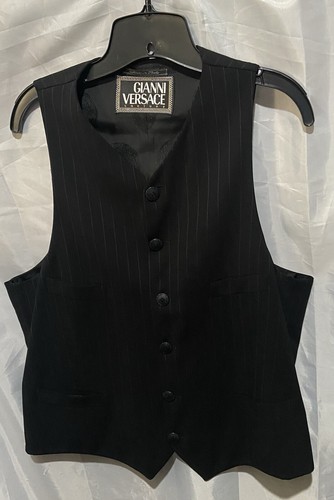 VNTG Gianni Versace Couture Mens Black Pinstripe Button Down Vest Size 52 Italy - Picture 16 of 20