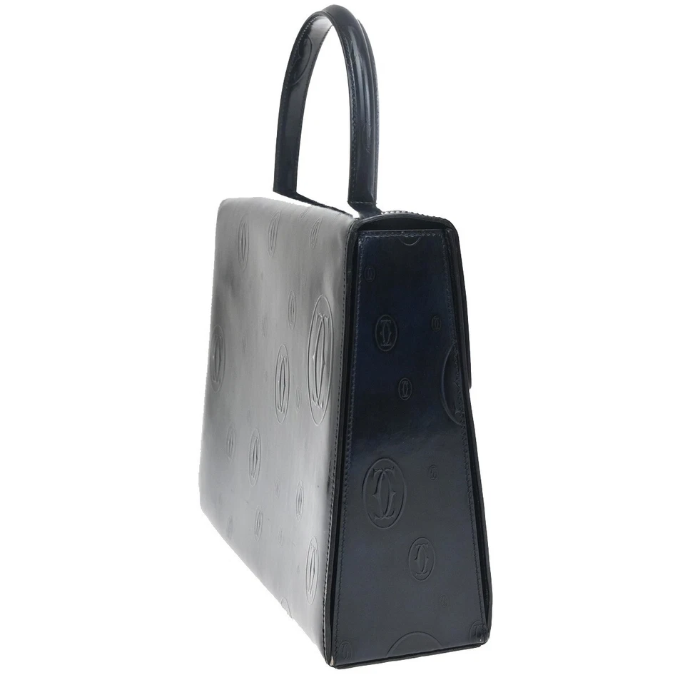 Bolso de Mano CARTIER Logo Cumpleaños Charol Azul Marino Francia 89EF036 Foto 4 de 4