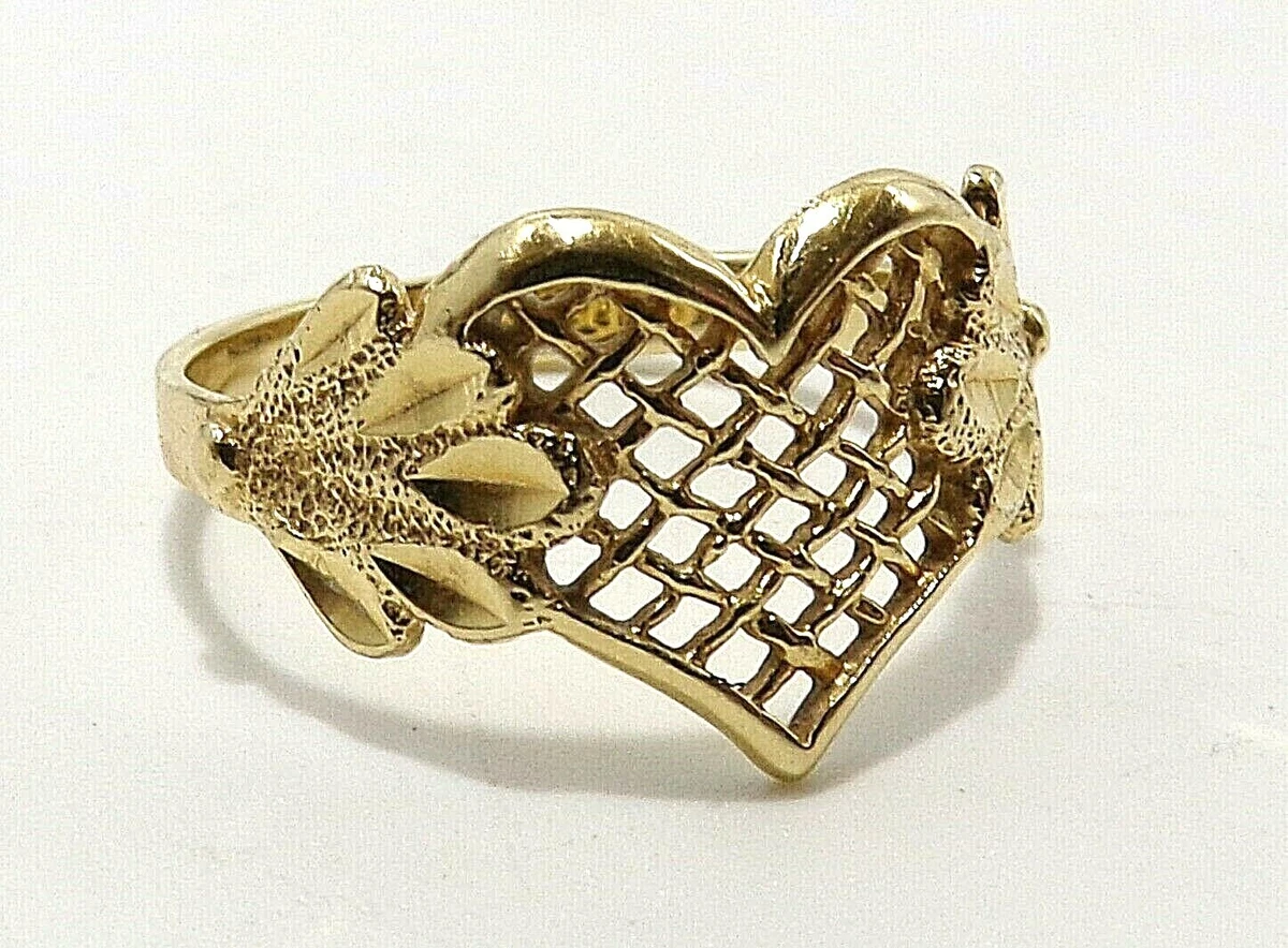BEVERLY HILLS GOLD Signed 14K YELLOW GOLD HEART OPEN WORKS LOVE RING SIZE 8