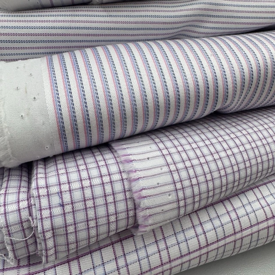 5 Pink & Purple Cotton Shirting Fabrics – Checks & Stripes Mix - Image 2 of 4