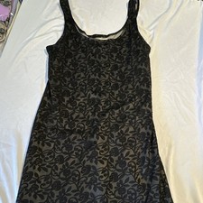 Express Tricot Women's Black Floral Mesh Maxi Dress Sleeveless Scoop Neck 7/8