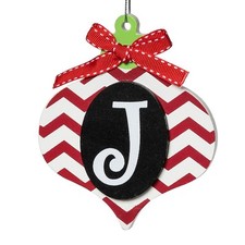 Letter J Heart Star Monogram Ornament Initial Xmas Holiday Wood