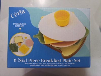 Cerra 6 Piece Breakfast Sandwich Plate Set Stackable New/Open Box