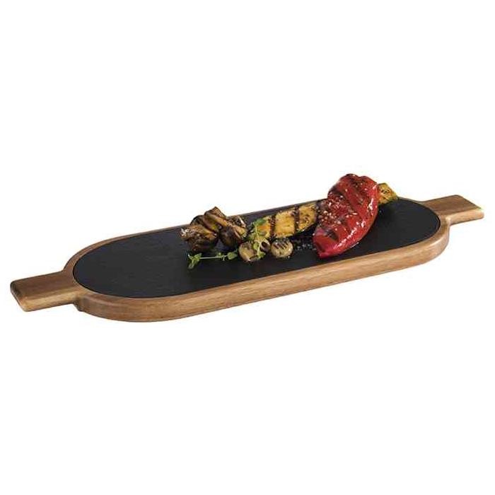 Planche en bois et ardoise haut de gamme APS, plateau de service chic à poignées