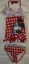 Disney Store Minnie Mouse 2pc Swimsuit Size 7/8 Medium Red Bikini
