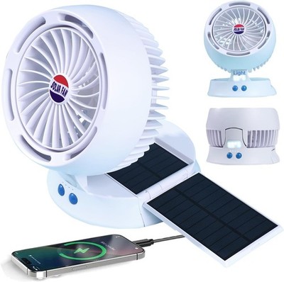 Rechargeable Solar Powered Camping Fan with Light USB Battery Operated