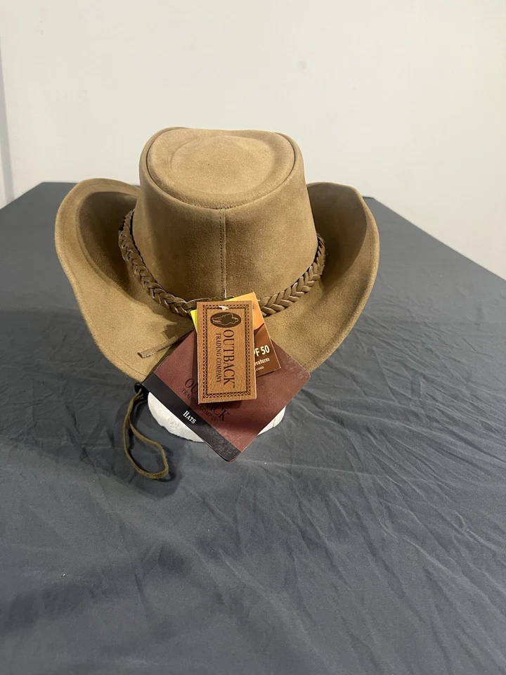 Sombrero de cuero Outback Traiding Company Warwick 13016 tostado con etiquetas  Foto 3 de 4